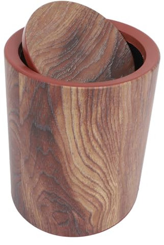 Cabilock Bidone Con Coperchio a Ribalta in Plastica Effetto Legno Cestino Per Spazzatura Contenitore Per Rifiuti Adatto Per Cucina Bagno e Soggiorno