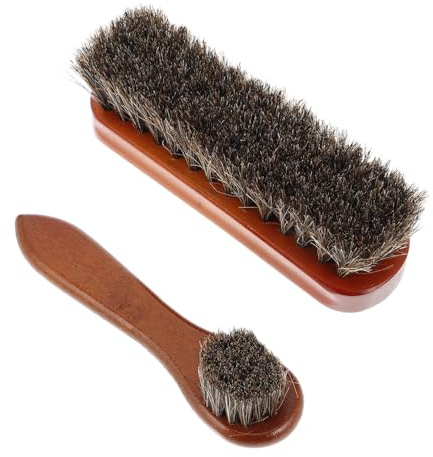 SAFIGLE Cepillo para Gamuza y Cepillo para Zapatos de Pelo de Caballo Mango de Madera, para Pulir y Limpiar Cuero y Calzado, Pack de 2 Unidades Ergonómicas