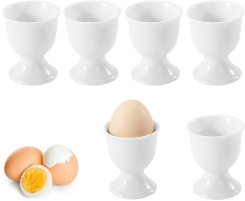 thirei Porzellan Eierbecher, 6er Eierbecher Weiss Porzellan,7 x 5,2 cm Eierbecher Set aus Porzellan,Eierständer Eierschale,für Jeden Frühstückstisch Hart und Weichgekochten Eiern, Weiß