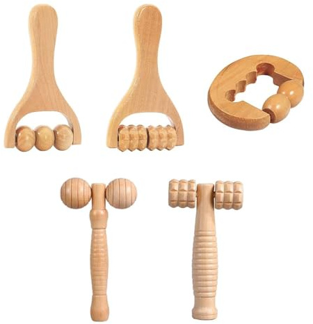 Laroal 5-teiliges Massagerollen-Set aus Holz, professioneller Muskelrollenstab, manuelles Massagegerät aus Holz für den ganzen Körper, Rücken, Nacken, Beine, Cellulite und Bauch