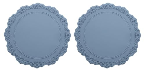 QUARKZMAN 2pz Sottopiatti in Silicone da 6.5 per Tavolo da Pranzo, Sottopiatti Rotondi Resistente al Calore Impermeabile Antisporcizia per Cucina (Azzurro)