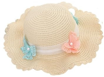Amateschitz flicka barnhalmhatt sommar strandhatt halmväska barn sommar solhatt med fjäril sol strand hattar bred brätte strandhatt andas sommarhatt, Beige, one size
