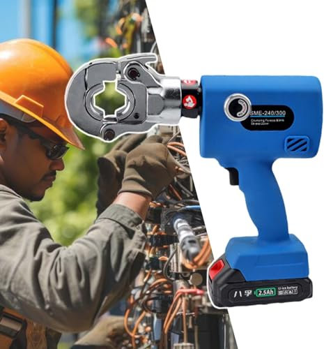 HCAUYNN Pinza Crimpatrice Idraulica Elettrica Portatile, Matrice di Crimpatura Sostituibile, Pressostato di Ritorno Dell'Olio, con 2 Batterie da 18 V 2,5 A,300