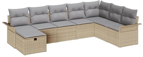 vidaXL 8-teiliges Gartensofa-Set mit Kissen, Outdoor, beige, Poly-Rattan, schickes modulares Design, ideal für Balkon- und Terrassenmöbel mit Stauraum, modernes Lounge-Sofa