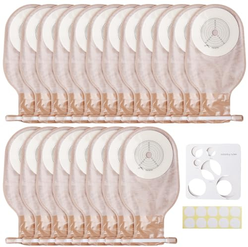 Aicharynic Sacchetti per colostomia, 20 pezzi, monopezzo, drenabili, accessori per stomia, sacchetti per drenaggio per la stomia ileostomia, alloggiamento tagliabile da 15 mm a 65 mm