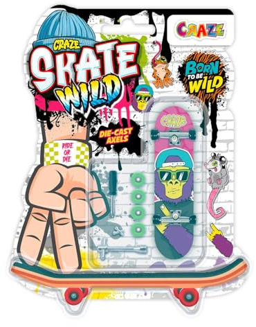 CRAZE SKATE Fingerboard Set Wild Edition Pack of 4 – Animal Print Finger Boards, Mini Skateboards with Accessories, kids fidget toys