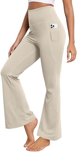 GRECERELLE Pantaloni da yoga da donna, larghi, elasticizzati, per il controllo della pancia, per il lavoro, casual, con tasche, cachi, XL