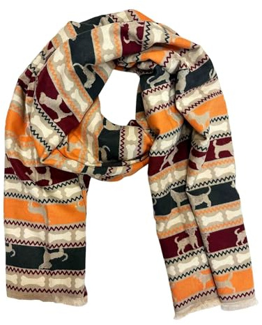 Jeamis XXL Hunde Dog Muster Dackel Strickschal Warmer Winter Schal Fashion Tuch Herbst Frühling Stola Wolle mit Fransen Tuch