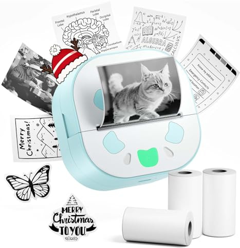 Yowell D21 Mini Drucker, Sticker Drucker mit 3 Rollen Thermopapier | Mini Printer für Lernnotizen, Memos, To-Do-Listen, Etiketten, DIY, Sammelalben, Geburtstage, Christmas Gift