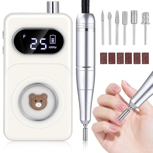 Ponceuse pour Ongles Professionnel 45000 tr/min Vitesse Réglable F/R Electrique Rechargeable avec 6 Embouts et Affichage de LCD Puissante Silenceuse pour Manucure Pédicure Salon, Usage Maison