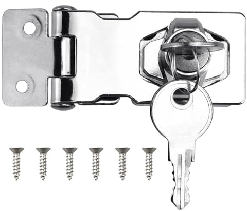 Keyed Hasp Lock Hasp and Staple with Padlock,Safety Door Clasp Gate Lock with Key for Doors, Gates, Cabinets & Cupboards (Silver, 2.5 Inches)
