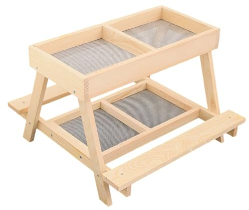 Küken-Futterstation – Doppelschichtiger Hahn-Futtertisch – Handgefertigter Hühnerfutter-Futterspender aus Holz mit 4 Gittern – Futtertisch für Geflügel, Ente, Truthahn, Bauernhof, Garten