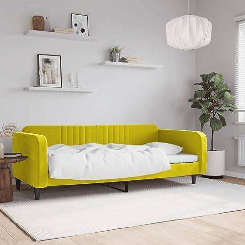HaoChrymec Tagesbett Gelb Samt, Vielseitig als Schlafsofa oder Einzelbett, Robustes Gestell aus Metall & Massivholz, schlafsofa, tagesbett, Für Wohnzimmer & Schlafzimmer, 90x200 cm