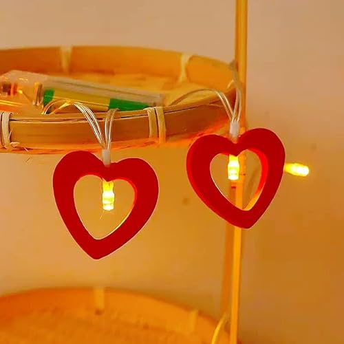 HHMTAKA Warm White Wooden Heart String Lights 3m 2LED USB Fairy Lights for Valentine's Day Wedding Mother's Day Anniversary Decor, Indoor Decorative String Lights (Red)
