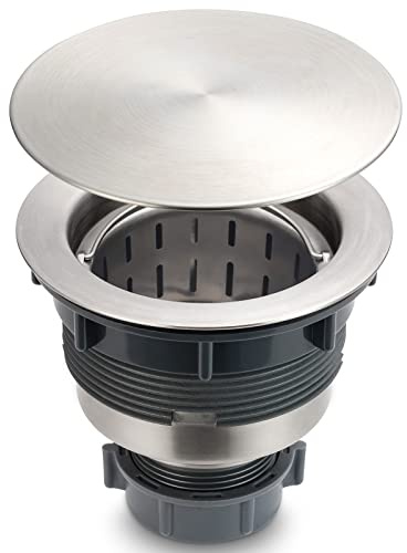 GZILA 3.5 Kitchen Sink Drain Strainer Assembly Kit with Stopper Cover, Removable Deep Waste Basket Replacement, SUS304 Stainless Steel Brushed Nickel, Add Decor Flat Lid
