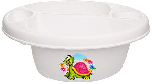 alles-meine.de GmbH 3 Kammer - Schüssel/Waschschüssel/Kinderwaschbecken - weiß Tiere - Schildkröte & Blumen Bieco - mit Seifenablage - Organizer - Reinigungsmittel Aufbew..
