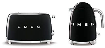 Smeg KLF03BLUK 1.7Ltr - 3kw Stainless Steel Kettle and TSF01BLUK 2 Slice Toaster Set in Black