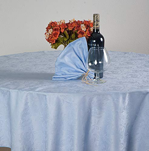 ESSE HOME - Confestyl – Tovaglia con 8 tovaglioli (Servizio Tavola) – Ovale - Fiandra Jacquard Puro Cotone – Prodotto Artigianale - Iris 598 (Ovale 170x220, Servizio Azzurro)