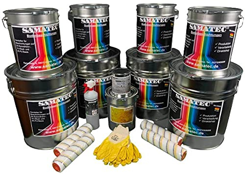 SAMATEC Bodenbeschichtung Komplett Set in Schwarz RAL 9005 für 50m² 2K Epoxidharz Bodenfarbe Betonfarbe Beschichtung All in One inkl. Grundierung + Werkzeug + Reiniger