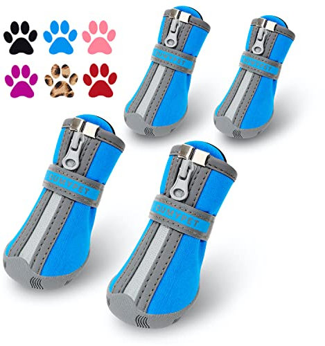 QUMY Dog Shoes for Small Dogs, Puppy Dog Boots & Paw Protectors for Winter Snow Day, Summer Hot Pavement, Waterproof in Rain Weather, Ourdoor Hiking, Indoor Hardfloor Skid-Resistant Sole Blue Size 2