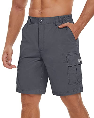 TACVASEN Cargo Shorts Men Elasticated Waist Summer Breathable Lightweight Work Shorts Men Stretch Fit Dark Grey,36