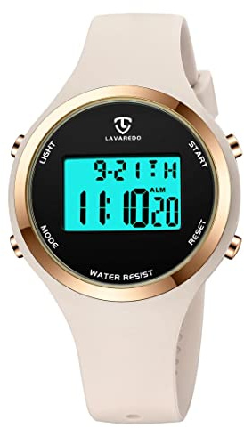 aswan watch Montre Digitale Femme Chronomètre Alarme Calendrier Sport | Eclairage, bracelet en silicone, montre sport femme, fonctions calendrier, alarme et chronomètre pour utilisation quotidienne