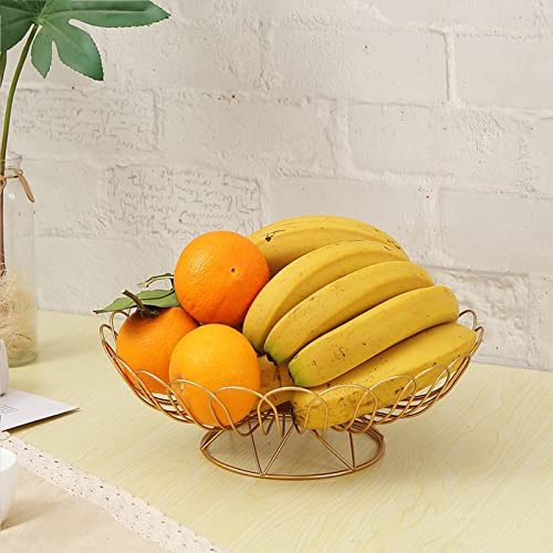 Bol à fruits rond en métal, corbeille à fruits en métal, noir, pour fruits, légumes, œufs, pain, comptoirs de cuisine, comptoir, garde-manger, légumes, collations (doré, H : 10 cm)