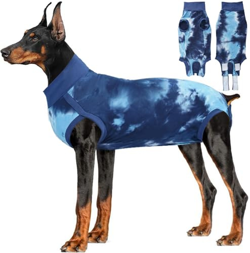LIANZIMAU Hundebody Nach Op Kastration Rüde Body für Hunde Nach Op Body Hund Hündin Hunde-Einteiler Wundschutzanzüge für Hunde Chirugenanzug Pet Shirts Tie-Dye Blau XXXL