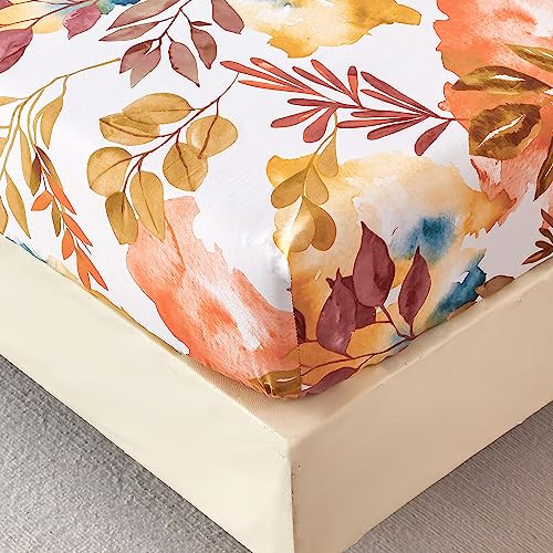 Jemiipee Lenzuolo con Angoli 90x200 cm Letto Singolo - Lenzuola Sotto con Angoli Floreale in Microfibra a Motivo Autunno Rami e Foglie - Giallo