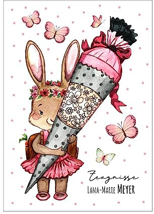 Zeugnismappe 10er 20er Hülle Deckblatt A4 Hase Häschen Schultüte Zuckertüte personalisierbar Einschulung Wunschname Name zm40 - ausgewählte Größe: *A4 Deckblatt für Zeugnismappe*