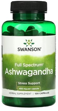 Swanson Full Spectrum Ashwagandha 450mg - 100 Cápsulas | Suplemento Adaptógeno Premium para el Alivio del Estrés, la Ansiedad y el Estado de Ánimo