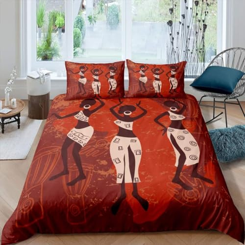 Rot Bettwäsche 135x200 Kuschelig Weiche Microfaser 3D Druck Afrikanische Frau Bettwäsche-Sets Afrika Bettbezug + 2 Kissenbezug 80x80 mit Reißverschluss B937