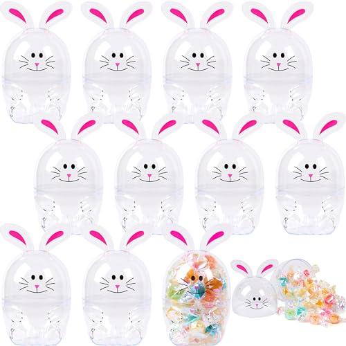 JOYIN 12 Stück Hasenförmige Eier, 9,4 cm, Kunststoff, leere Eier, befüllbar, Neuheit, weißes Kunststoff-Hasen-Ei für Ostereier, Jagd, Oster-Mottoparty, Korbfüller, Spielzeug, Leckereien