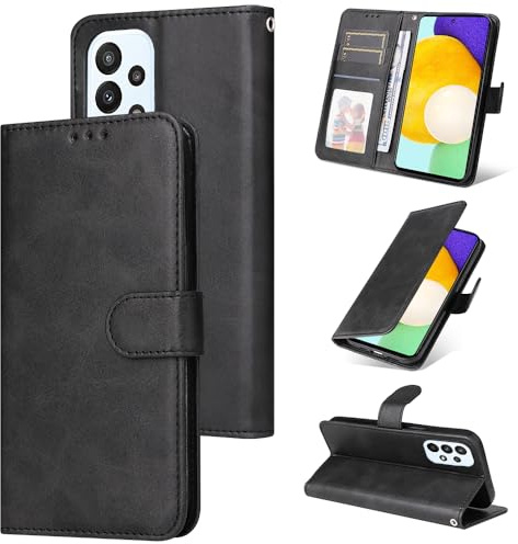 E-Lush Cover per Samsung Galaxy A52 / A52s 5G Pelle Sintetica, Portafoglio Cover per Samsung A52 Custodia Carta Fessura Wallet Libro Flip Case Magnetica Supporto Cellulare Antiurto Protezione, Nero