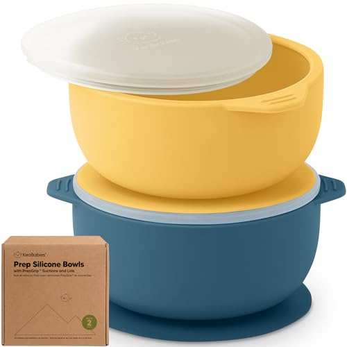 KeaBabies 2er-Pack Baby Schüssel mit Saugnapf und Deckel – Silikon Breischale Baby für Jungen, Mädchen, Kinderschüssel Babygeschirr, Kinderschale, Silikonschüsseln für Babynahrung, BPA-frei (Valiant)