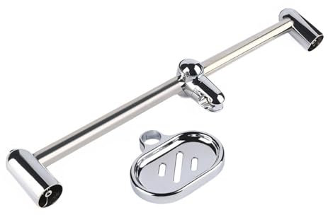 Barra deslizante de ducha de montaje en pared para baño, 60 cm, acabado pulido duradero, barra de agarre de acero inoxidable con jabonera