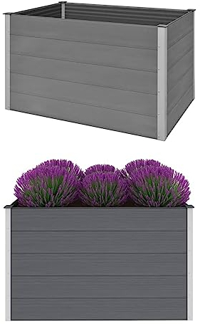 BAZZI Hochbeet Metall Hochbeete Für Garten Grau 150 x 100 x 91 cm, Kräuterhochbeet, Blumenkästen, Balkon Gartenbeet, Gemüsebeet, Pflanzenbeet, Großer Pflanzkübel Außen aus WPC