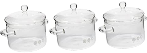 OQHAIR 3 Stück Suppentopf, Dessertschalen, Glas-Suppentopf mit Deckel, Suppenschüssel mit Deckel, Ramen-Schalen, Nudelschüssel, Töpfe, Kochgeschirr, Glas, Milchtopf, Doppelohr-Eintopf, Ha