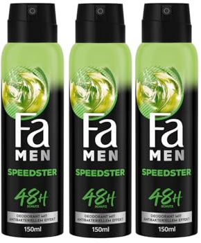 FA Deospray Men Speedster mit Taurin (3x 150 ml) aktiviere deinen Körper, Geist & Sinne mit dem erfrischenden Duft von Zitrus & Zitronengras