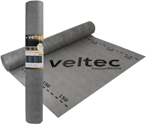 Dachunterspannbahn, Dachfolie, Unterdeckbahn, Dampfsperre, Unterspannbahn 1,5m x 10m,25m,50m Unterdeckbahn VELTEC 150 g/m² Rolle 75m² Dach (15m² = 10m x 1,5m)