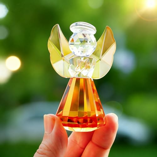 HDCRYSTALGIFTS Schutzengel-Figur aus Kristall, 8,9 cm, in Form eines Champagnerengels, Briefbeschwerer aus Glas, Gedenkgeschenk für Frauen, Sammlerstück zur Hausdekoration