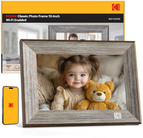KODAK Wooden WiFi Digital Picture Frame, 32G 10.1 Inch Digital Photo Frame 1280x800 HD IPS Touch Screen, Auto-Rotate, Share Photos and Videos via KODAK App, for Friends and Family
