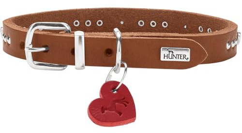 HUNTER Aalborg Hearts Hundehalsband | Softvollrindleder, mit Herz-Details, Herzanhänger, Made in Germany, Farbe: Cognac, Größe: 32