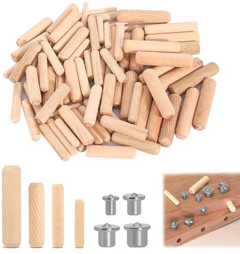 500 Stück Holzdübel Set M6 M8 M10 M12 Holzstopfen Dübelstangen Riffelholzdübel Mit 4 Stück Zentrierspitze Holzstifte für Schreiner Gerillte Rillen, Zimmerei