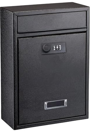 Rynli Wall Mounted Steel Mailbox Lockable & waterproof Easy to Install outdoor letter box, Letterbox accessories, external large post box, comes with Combination Lock, mail box ideal for Home, Office