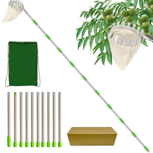 4.2M Apple Picker Fruit Picker with Telescopic Handle Long Fruit Harvester Berry Picker with Stainless Steel Connecting Pole and Fabric Bag Fruit Grabber for Cherry Berry Orange Pears Lemon Etc