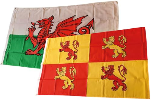 Wales & Owain Glyndwr Flag 5ft x 3ft | 75d Polyester two 5x3 Welsh Flags | For Flagpoles