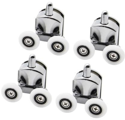 Roulette Douche Roulements à rouleaux for porte de douche coulissante en alliage de zinc à double roue 23/25/27 mm Remplacement for verre 12-14 mm Roulette Porte Coulissante Douche(4pcs down,25mm)