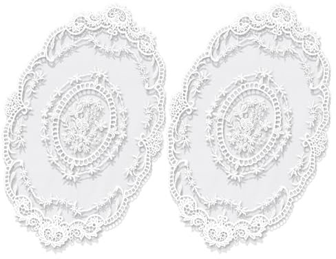 AOZUO 2 Stück Retro Platzsets aus französischer Spitze, Exquisite Blumenstickerei Platzsets Häkeldeckchen, Handgefertigte Weiß Runde Deckchen Untersetzer Vasenmatte für Heimdekoration (45 x 28cm)