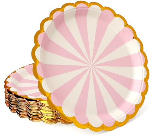 PARTY GO 50 Stück 9“ Pappteller für Abendessen und Dessert, Einwegteller Party Supplies Pack für Graduierung Urlaub Hochzeit Geburtstag Party Baby Dusche Dekorationen, Rosa